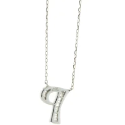 18 Karat White Gold Mosaic Set Diamond Initial P Necklace