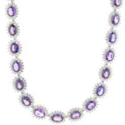18 Karat White Gold No Heat Purple Sapphire and Diamond Halo Necklace