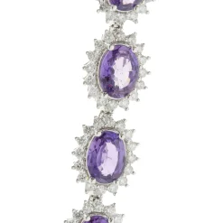 18 Karat White Gold No Heat Purple Sapphire and Diamond Halo Necklace