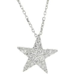 18 Karat White Gold Pave Diamond Star Necklace