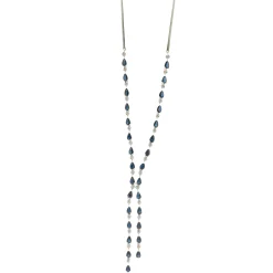 14 Karat White Gold Pear Shape Sapphire and Diamond Lariat Necklace