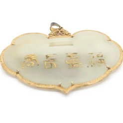 18 Karat Yellow Gold Carved Jade Pendant