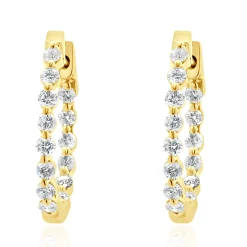 18 Karat Yellow Gold Diamond Inside Outside Huggie Hoop Earrings