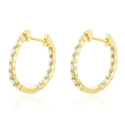 18 Karat Yellow Gold Diamond Inside Outside Huggie Hoop Earrings