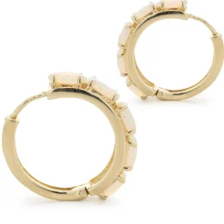 14 Karat Yellow Gold Opal Huggie Hoop Earrings