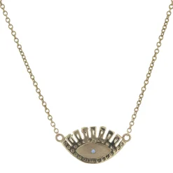 14 Karat Yellow Gold Round and Baguette Diamond and Sapphire Evil Eye Necklace
