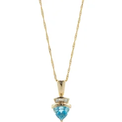 14 Karat Yellow Gold Trillion Cut Blue Topaz and Diamond Necklace