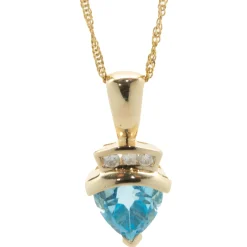 14 Karat Yellow Gold Trillion Cut Blue Topaz and Diamond Necklace