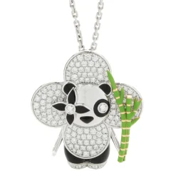 Louis Vuitton 18 Karat White Gold Vivienne Diamond, Onyx, and Lacquer Panda Necklace