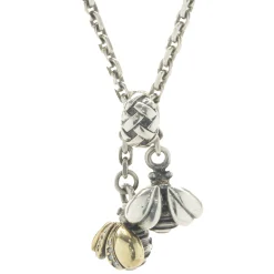 Saint Sterling Silver & 14 Karat Yellow Gold Double Bee Lariat Necklace